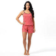 Strips Ladies Shorts Set Loungewear - Red