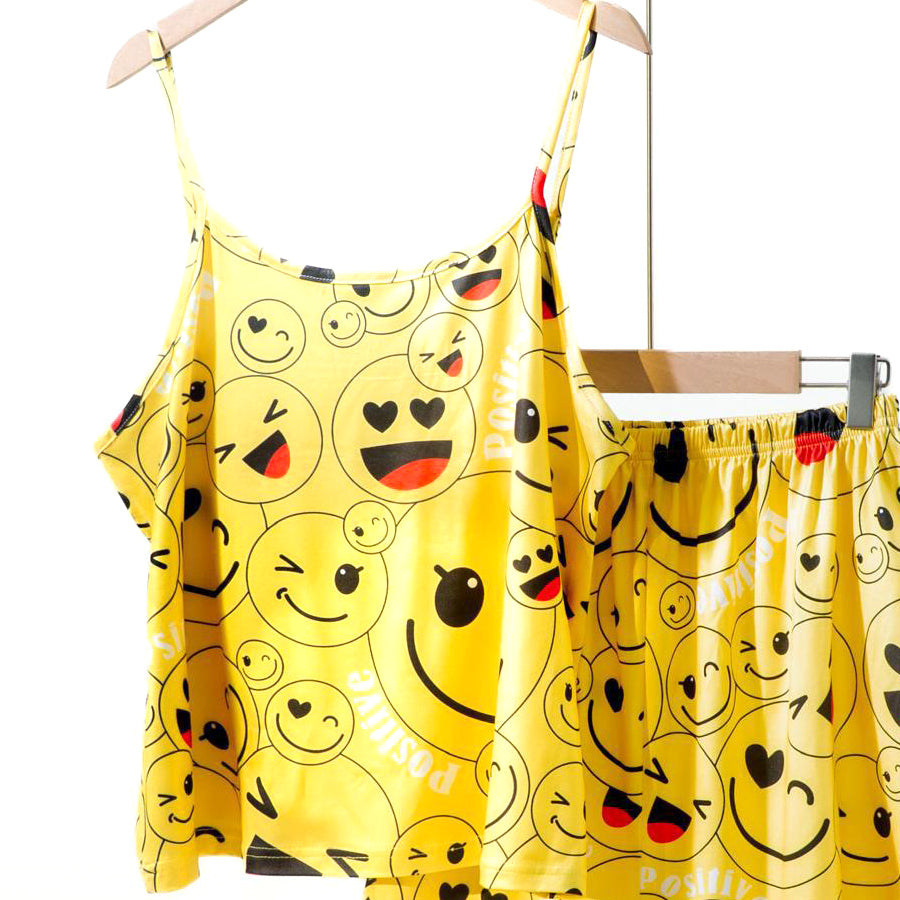Emoji Ladies Shorts Set Loungewear - Yellow