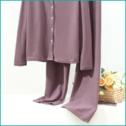 V-Neck Plain Full Sleeves Ladies Pajama Set - Purple