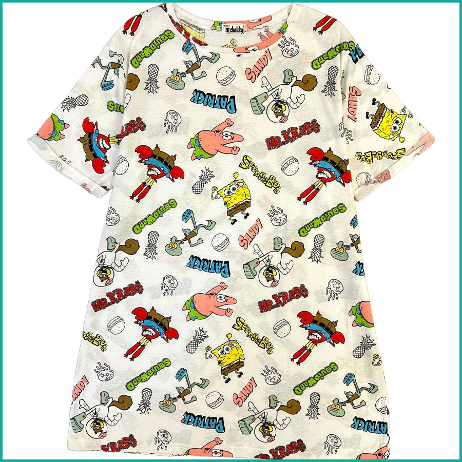 SpongeBob Ladies Cotton Dress - White