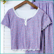 Mini Floral Ladies Loungewear Pajama Set - Purple