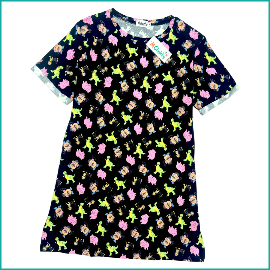 Mini Dino Ladies Cotton Dress - Black