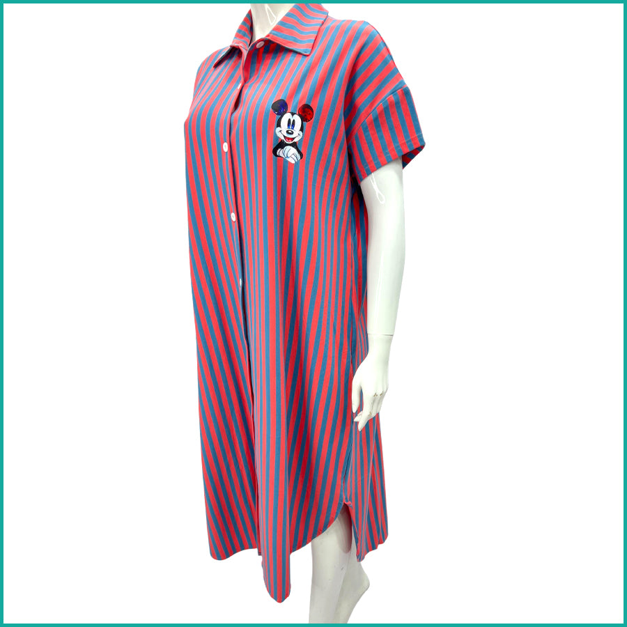 Mickey Mouse Frame Ladies Dress - Red Grey -Free size