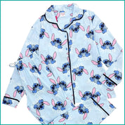 StitchLadies Cotton Front Open Pajama Set - Sky Blue