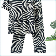 Zebra Print Ladies Front Open Pajama Set - White