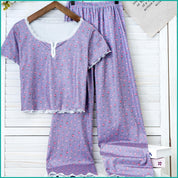 Mini Floral Ladies Loungewear Pajama Set - Purple