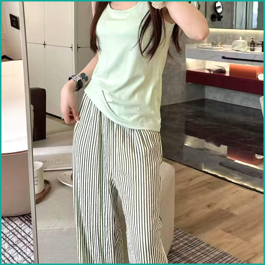 Plain Strips Ladies Hafer Pajama Set - Green