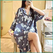 Floral Ladies Linen Material Long Shirt - Grey -Free Size