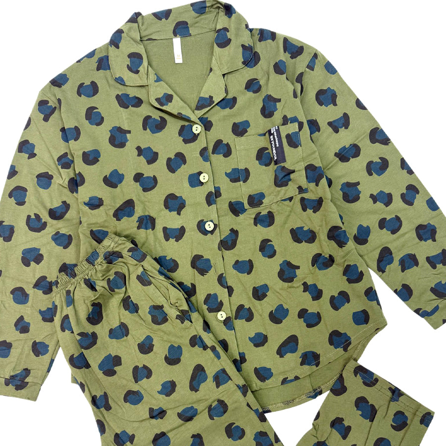 Hairs Ladies Cotton Winter Front Open Loungewear Set - Green