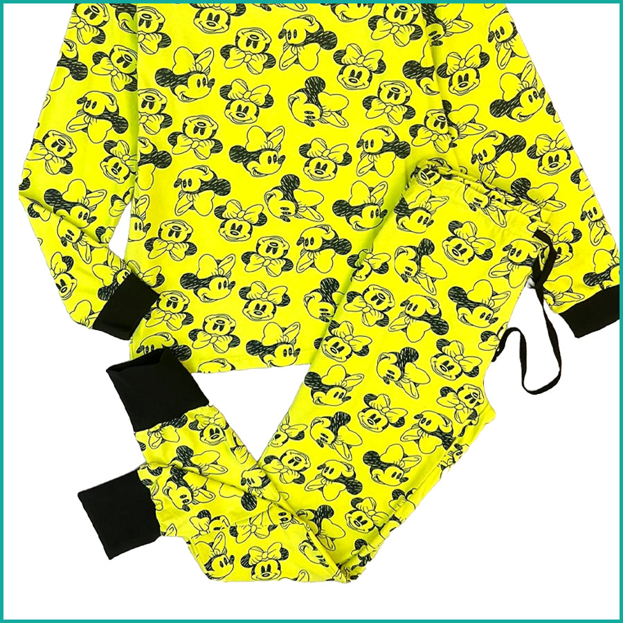 Happy Minnie Ladies Cotton Pajama Set - Yellow