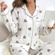 All Love Ladies Front Open Pajama Set - White