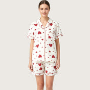 Heart Love Ladies 3 Pcs Pajama Set - White