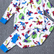 Superhero Boys Full Sleeves Pajama Set - White