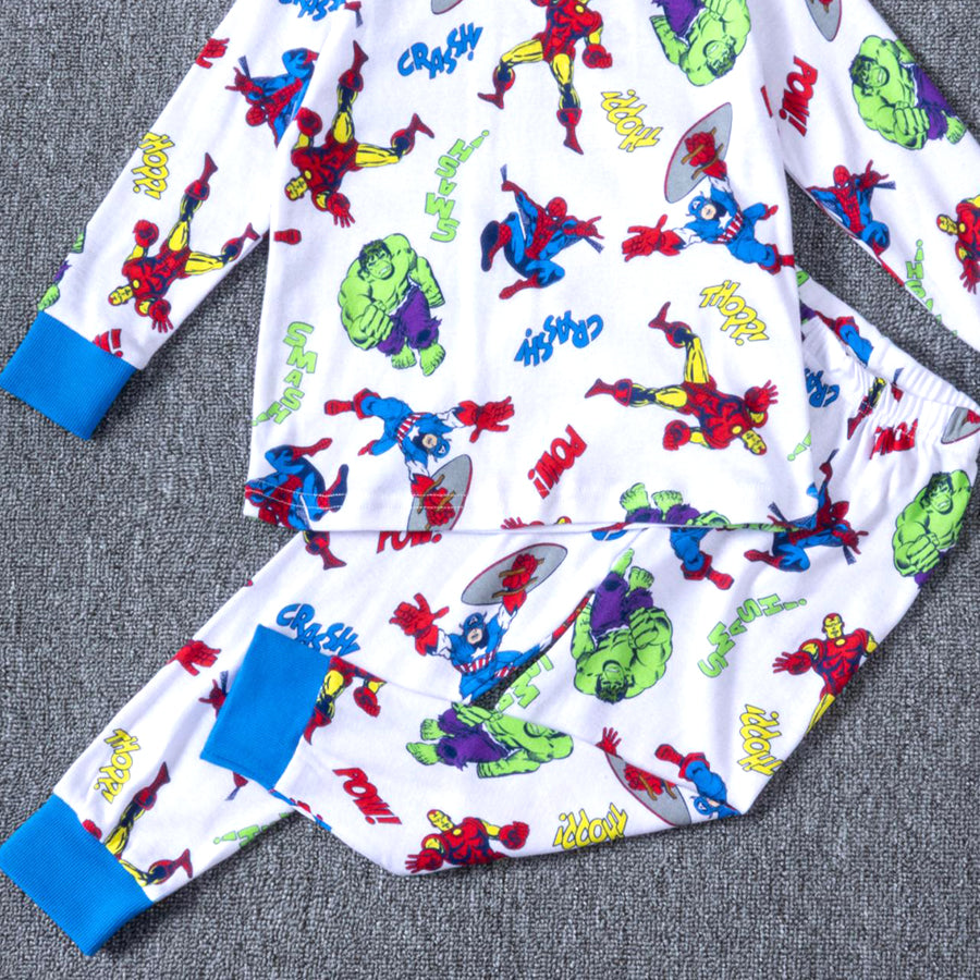 Superhero Boys Full Sleeves Pajama Set - White