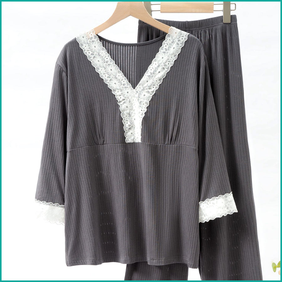 Ladies Loungewear with a Touch of Lace - Grey