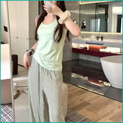 Plain Strips Ladies Hafer Pajama Set - Green