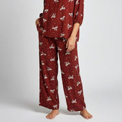 Bows Dots Ladies Linen Pajama Loungewear - Red