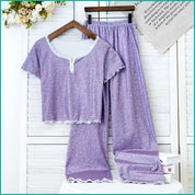 Mini Floral Ladies Loungewear Pajama Set - Purple
