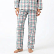 Checks Ladies Front Open Pajama Set - Pink Grey