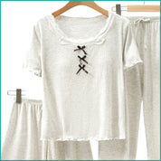 Ladies 3 Pcs Set Loungewear Pajama Set - Light Grey