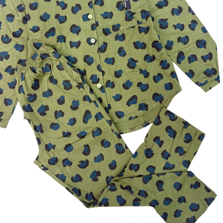 Hairs Ladies Cotton Winter Front Open Loungewear Set - Green