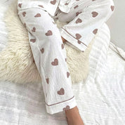 All Love Ladies Front Open Pajama Set - White