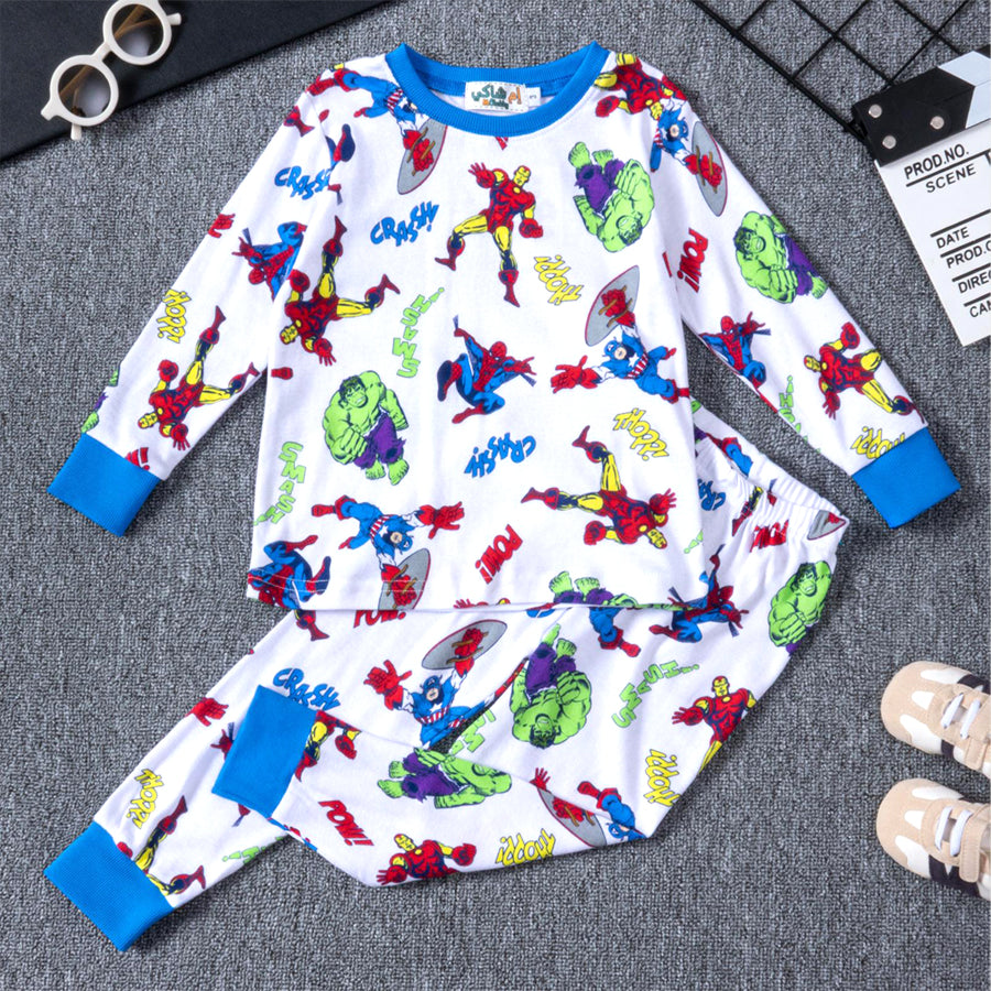 Superhero Boys Full Sleeves Pajama Set - White