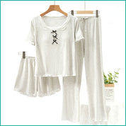 Ladies 3 Pcs Set Loungewear Pajama Set - Light Grey