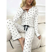 Mini Bow Dots Ladies Pajama Set - White