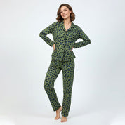 Hairs Ladies Cotton Winter Front Open Loungewear Set - Green