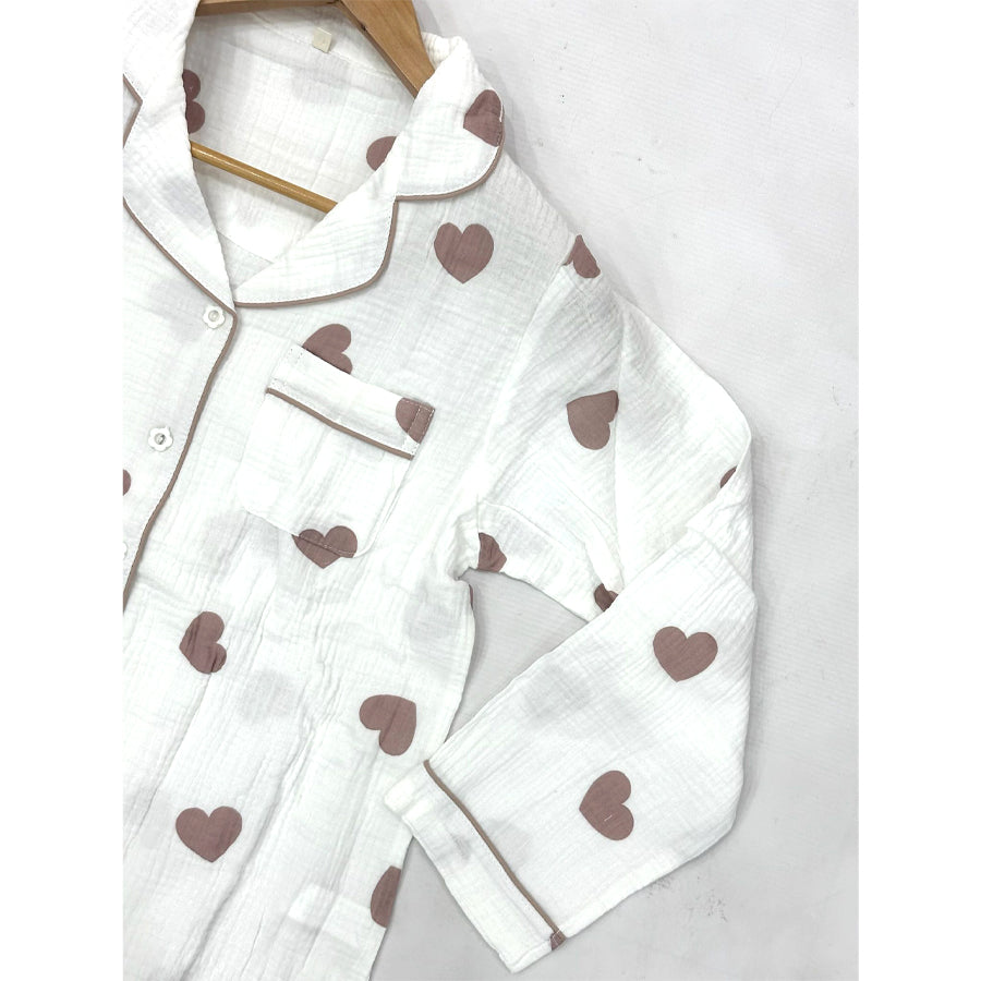 All Love Ladies Front Open Pajama Set - White