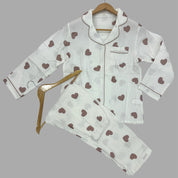 All Love Ladies Front Open Pajama Set - White