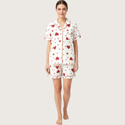 Heart Love Ladies 3 Pcs Pajama Set - White