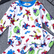 Superhero Boys Full Sleeves Pajama Set - White