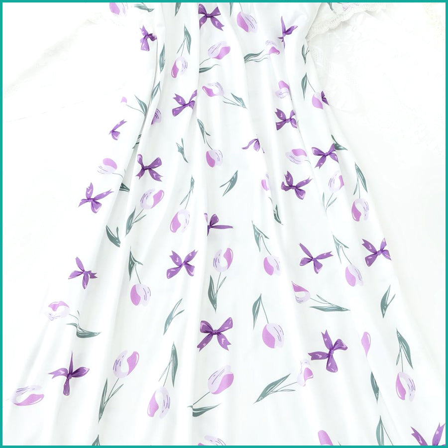 Tulip Ladies Cotton Nightgown with Lace Trim and Buttoned Neckline - White