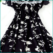 Ladies Cotton Nightgown with Lace Trim and Buttoned Neckline - Black