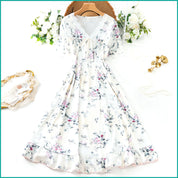 Ladies Cotton Nightgown with Lace Neckline - White