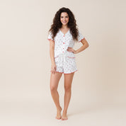 Cherry Ladies Shorts Set Crop T-Shirt - White