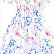 Floral Ladies Cotton Nightgown with Lace Neckline - White