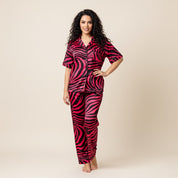 Zebra Print Ladies Front Open Pajama Set - Red