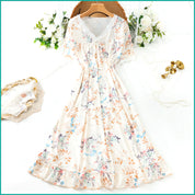 Ladies Cotton Nightgown with Lace Neckline - Cream