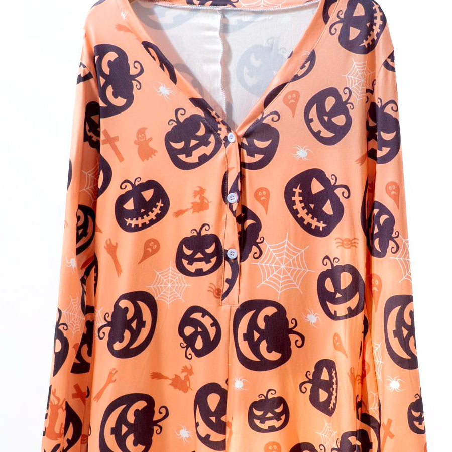 Halloween Ladies Overall Pajama One Pcs Set - Orange