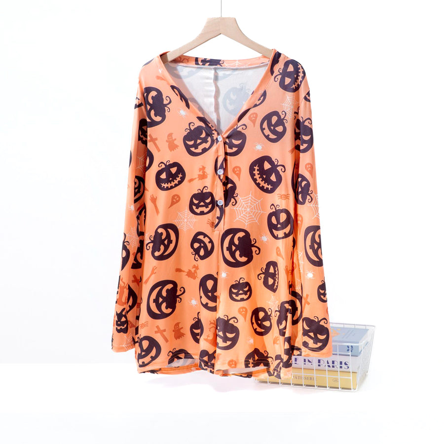 Halloween Ladies Overall Pajama One Pcs Set - Orange