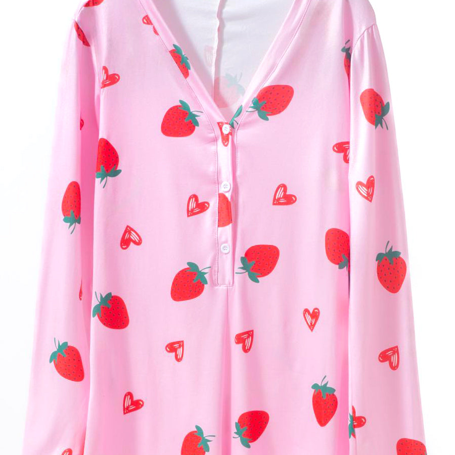 Strawberry Ladies Overall Pajama One Pcs Set - Pink