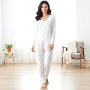 Mini Floral Ladies Overall Pajama One Pcs Set - White