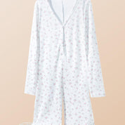 Mini Floral Ladies Overall Pajama One Pcs Set - White