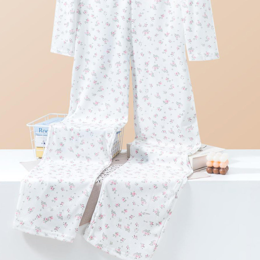 Mini Floral Ladies Overall Pajama One Pcs Set - White