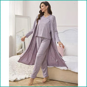 Plain Ladies Loungewear 3 Pcs Set - Purple