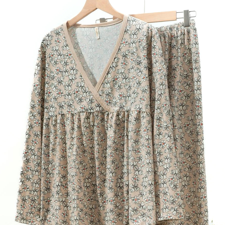 All Floral Ladies Pajama Set - Light Brown