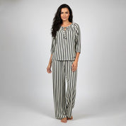 Lines Ladies Linen Pajama Loungewear - Black White